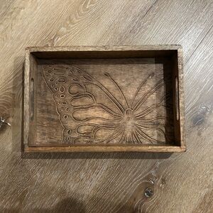 Artisan Butterfly Engraved Wooden Vanity Tray